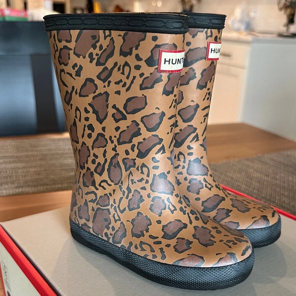 Hunter Tan and Black Leopard Pattern Boots